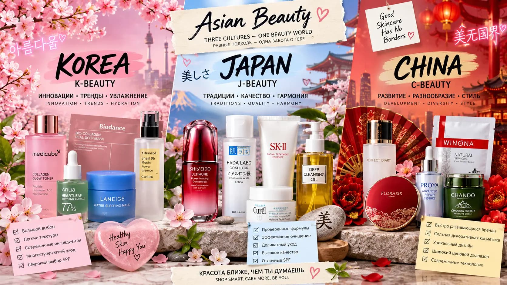 Korea, Jaapani ja Hiina kosmeetika võrdlus
